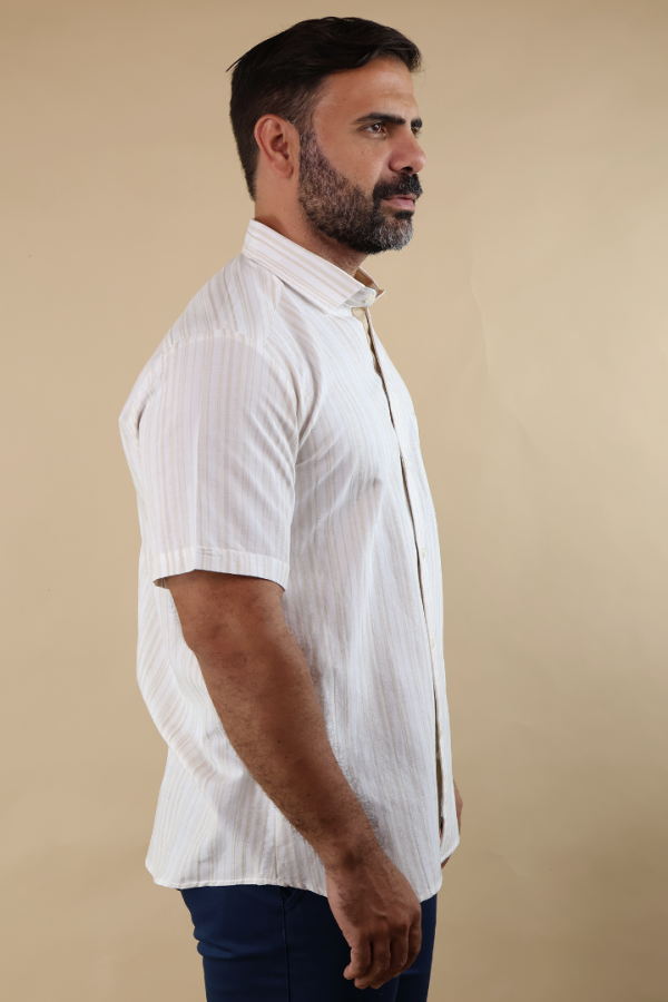 Camisa Rayas Verticales Hombre Manga Corta Textura Casual Moda